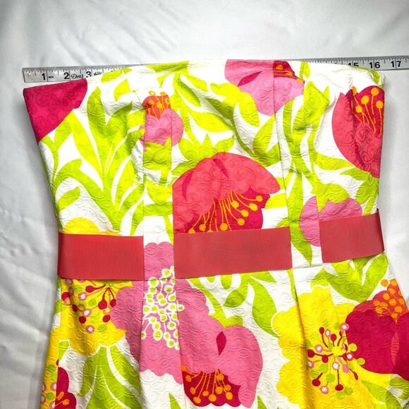 Lilly Pulitzer Strapless Floral Jacquard Dress – Pink Yellow Green – Size 6 - Picture 10 of 12